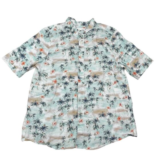 Bonpoint Tropical Print 100% Cotton Size 10 Button Up Palm Tree / Hibiscus Patte - Picture 1 of 7